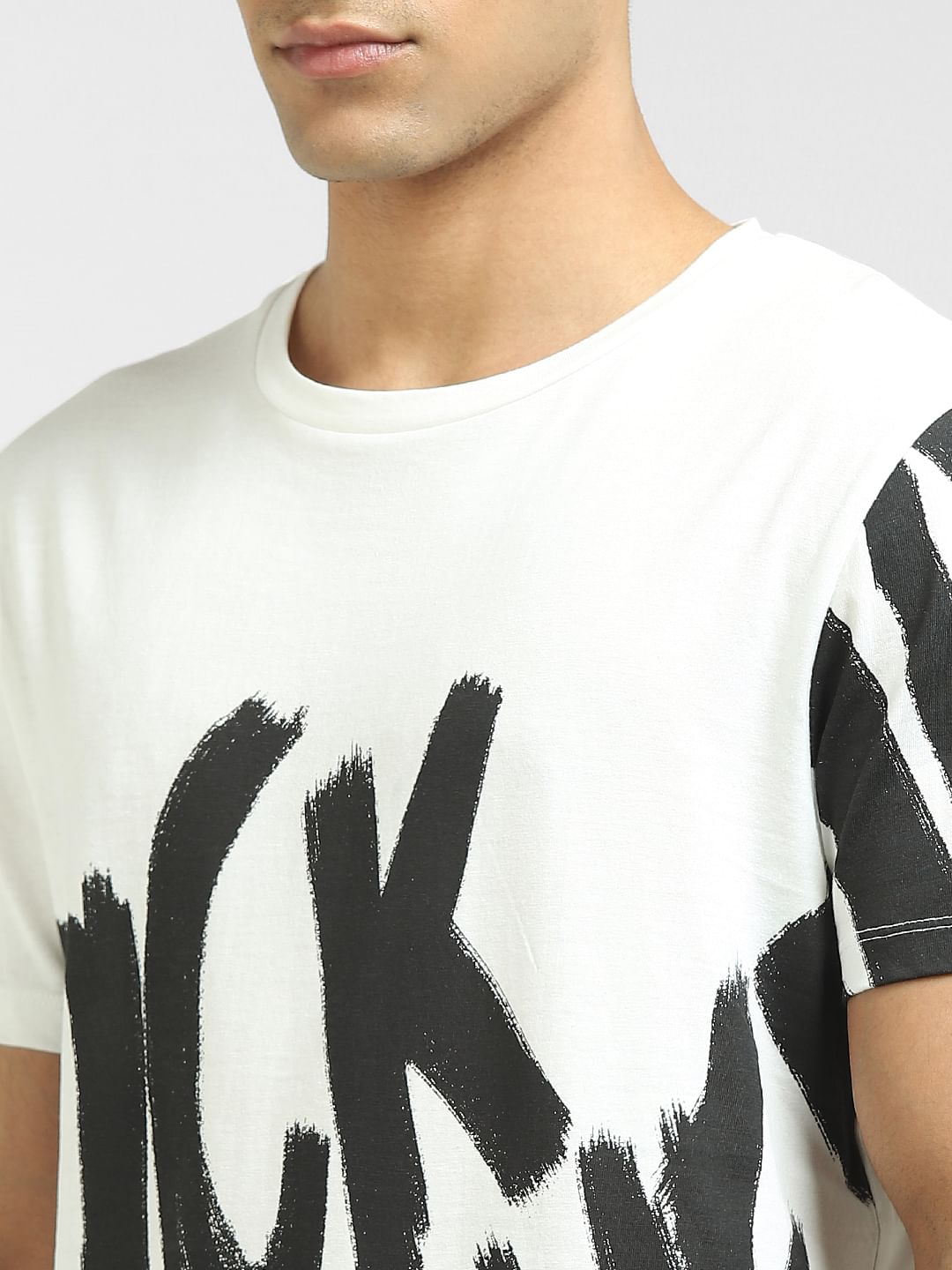 White Large Logo Print Crew Neck T-shirt