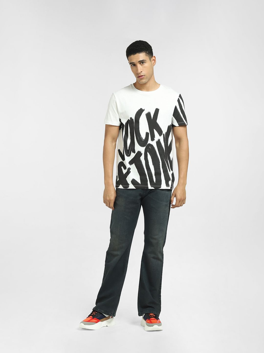 White Large Logo Print Crew Neck T-shirt