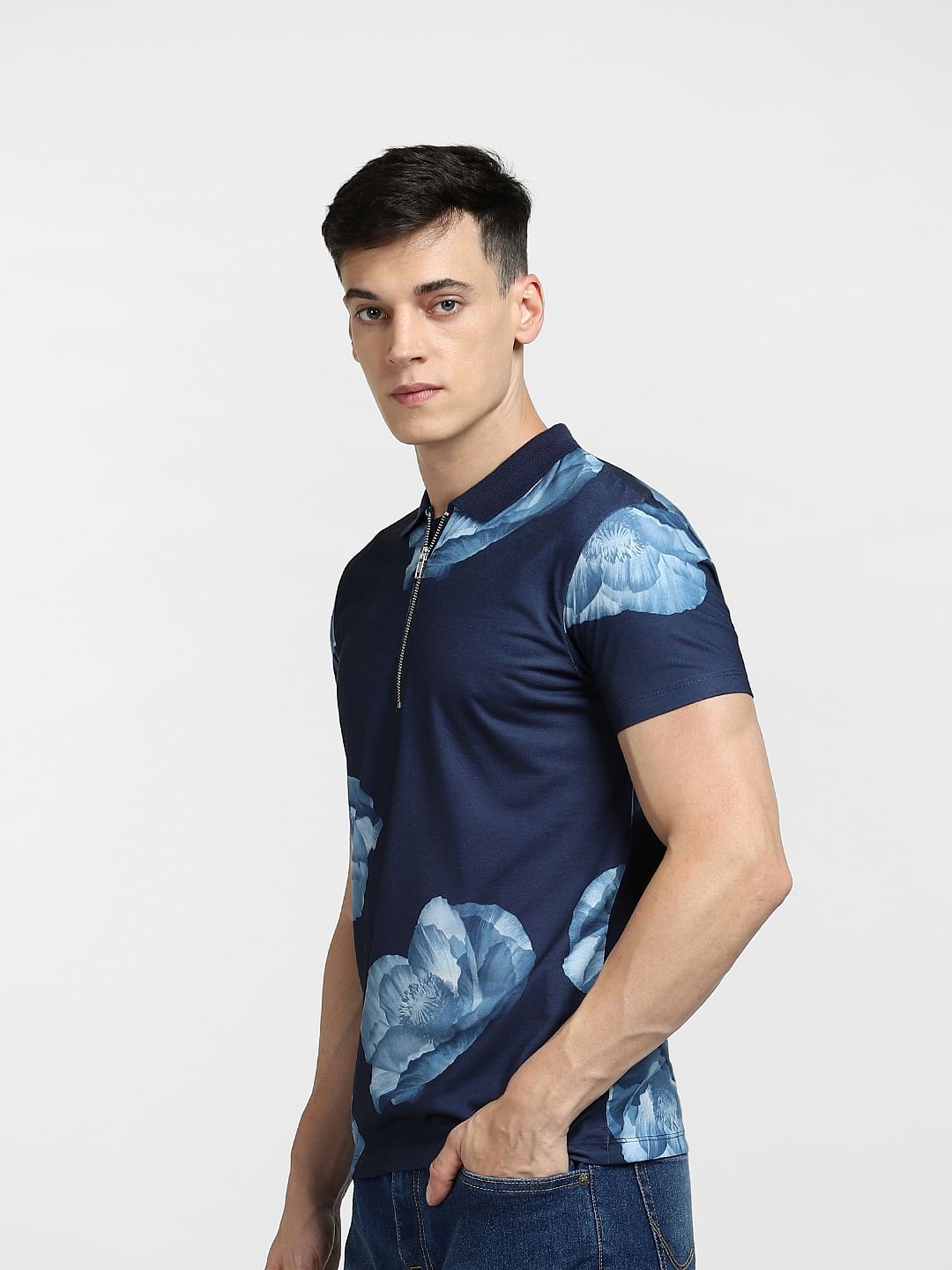 Blue Abstract Print Polo T-shirt