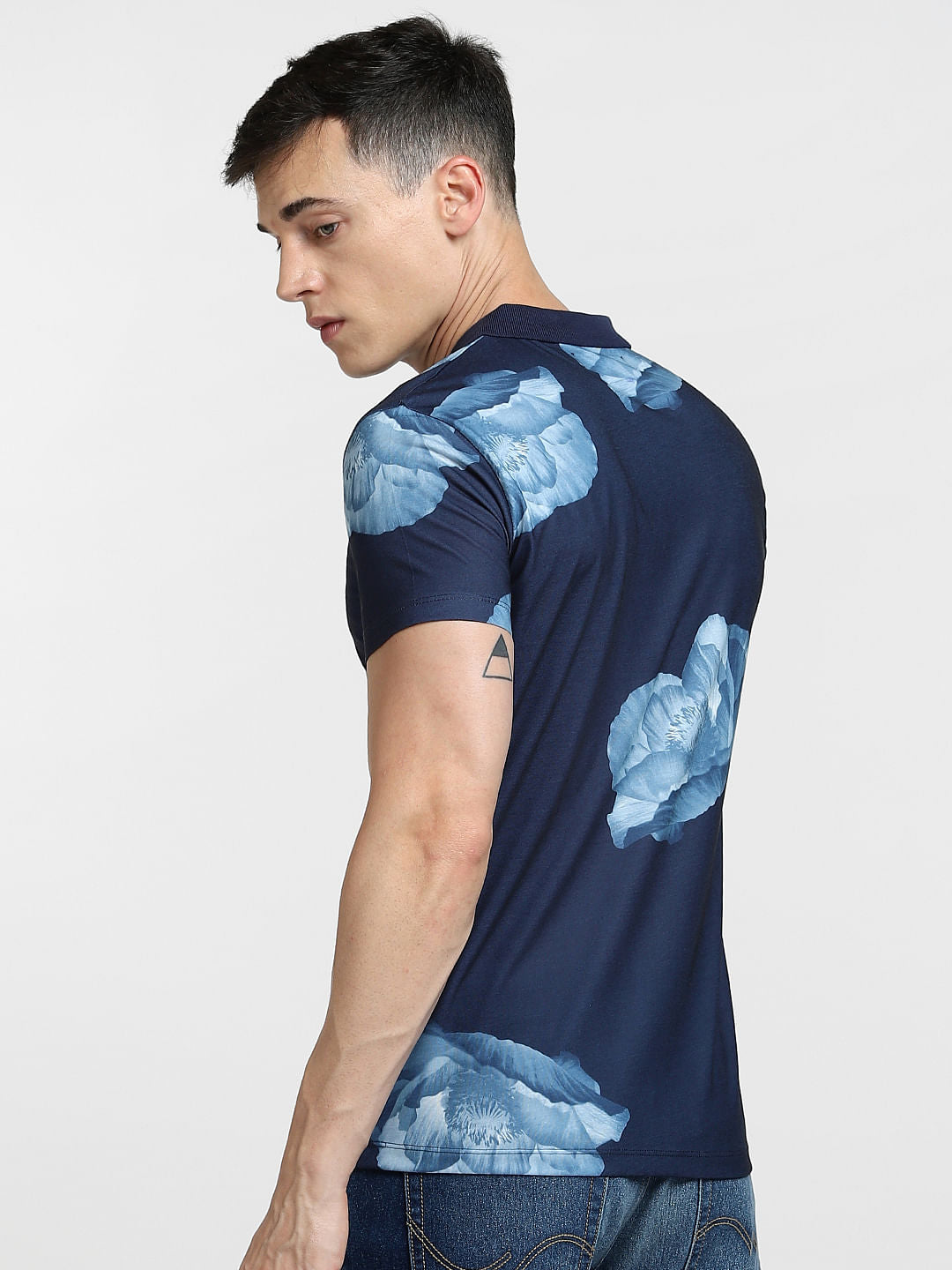 Blue Abstract Print Polo T-shirt