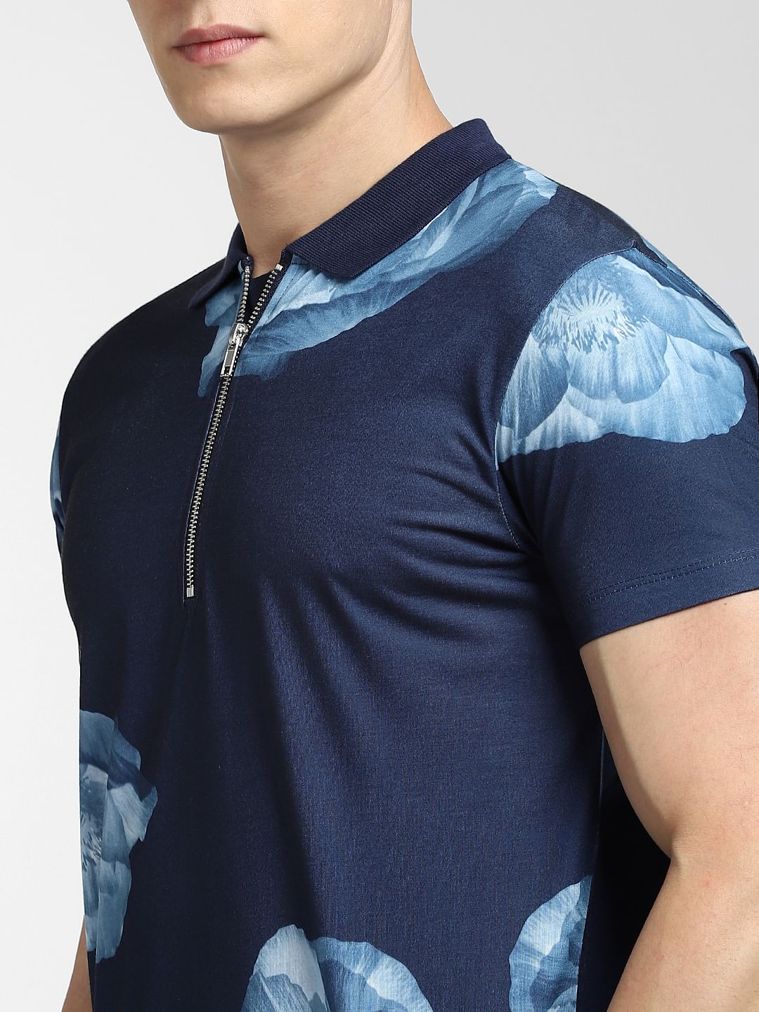 Blue Abstract Print Polo T-shirt