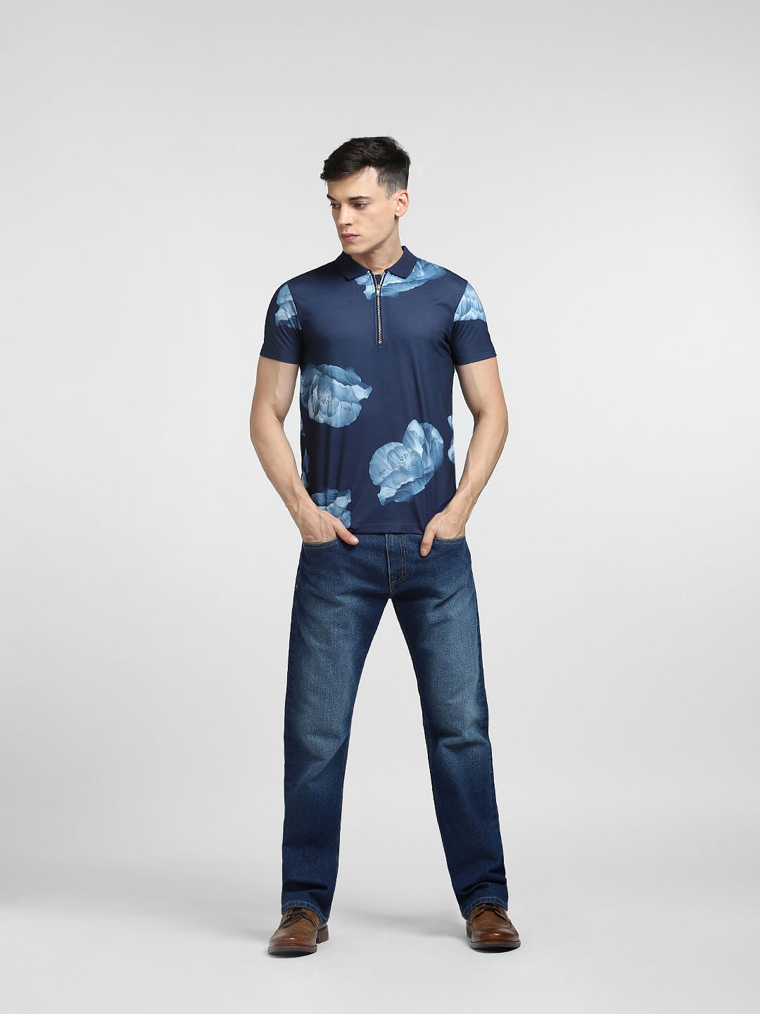 Blue Abstract Print Polo T-shirt