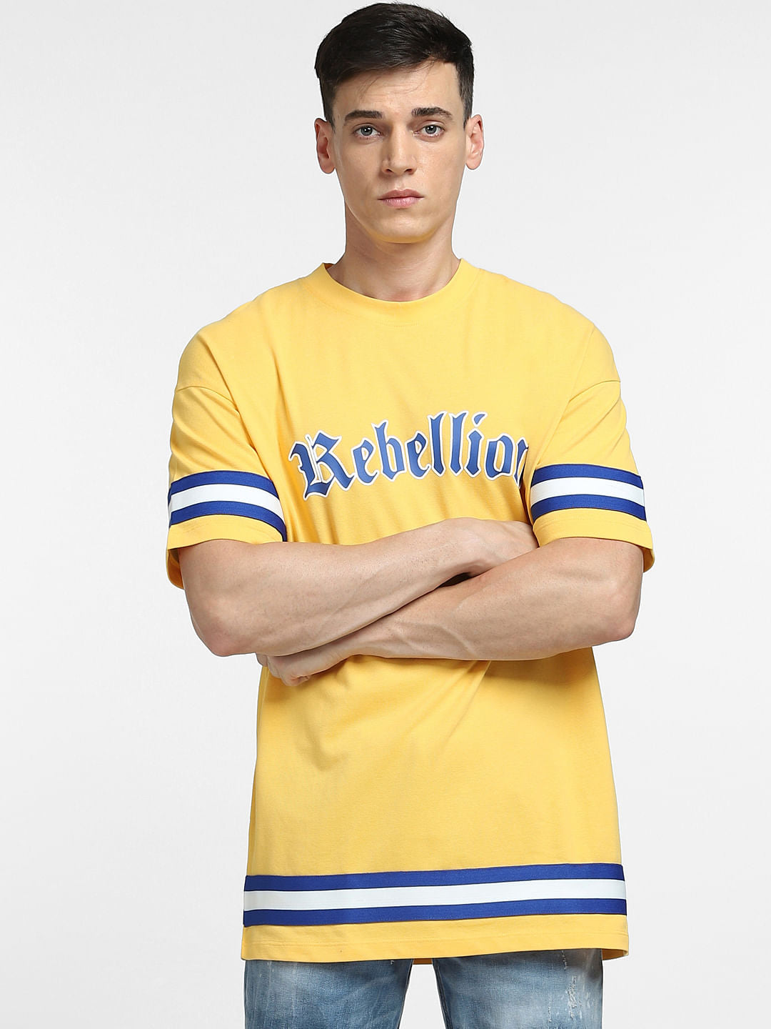 Yellow Typographic Print Crew Neck T-shirt