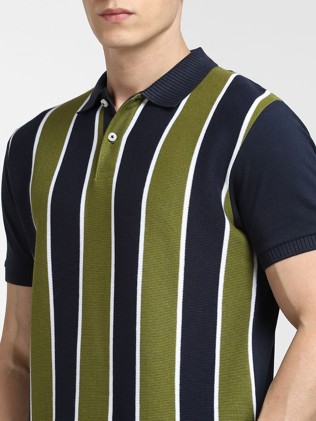Green Striped Polo Neck T-shirt