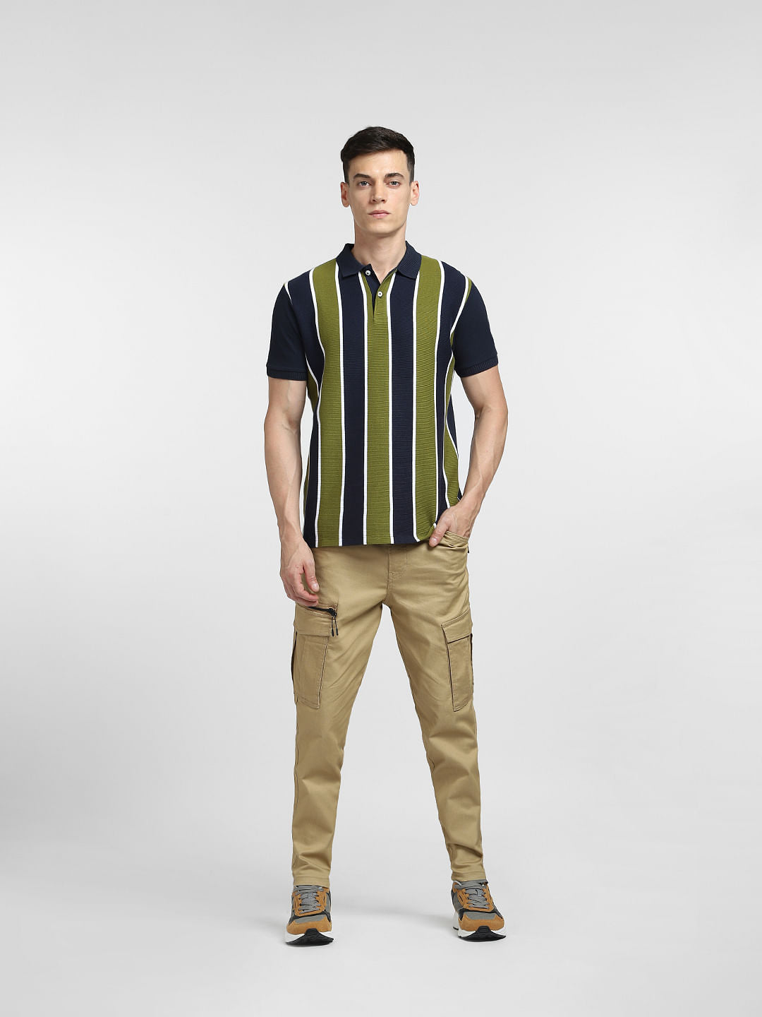 Green Striped Polo Neck T-shirt