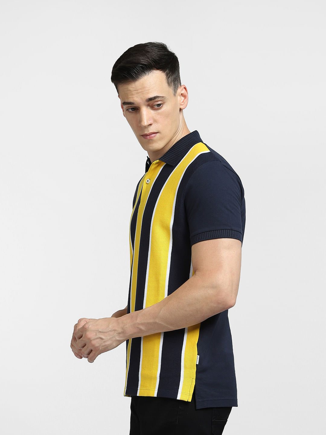 Yellow Striped Polo Neck T-shirt