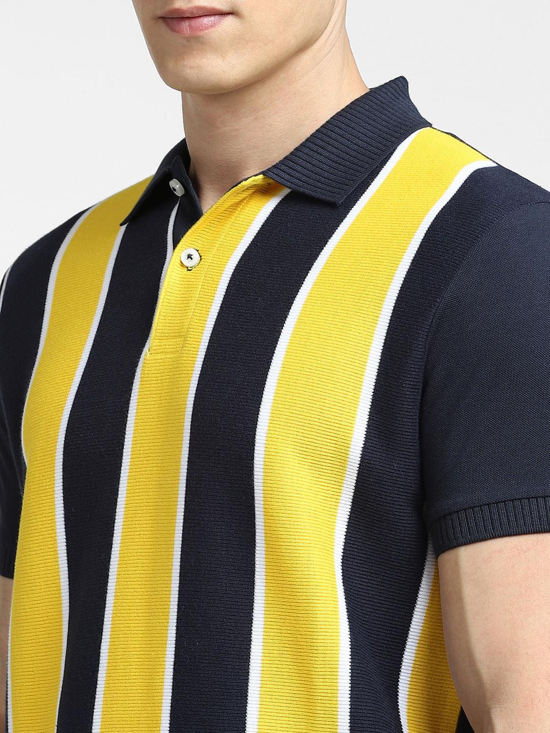 Yellow Striped Polo Neck T-shirt