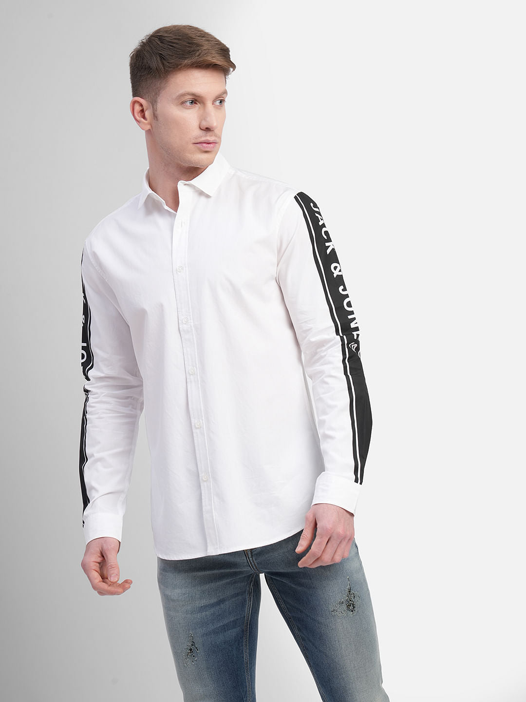 White Tape Detail Full Sleeves Shirt