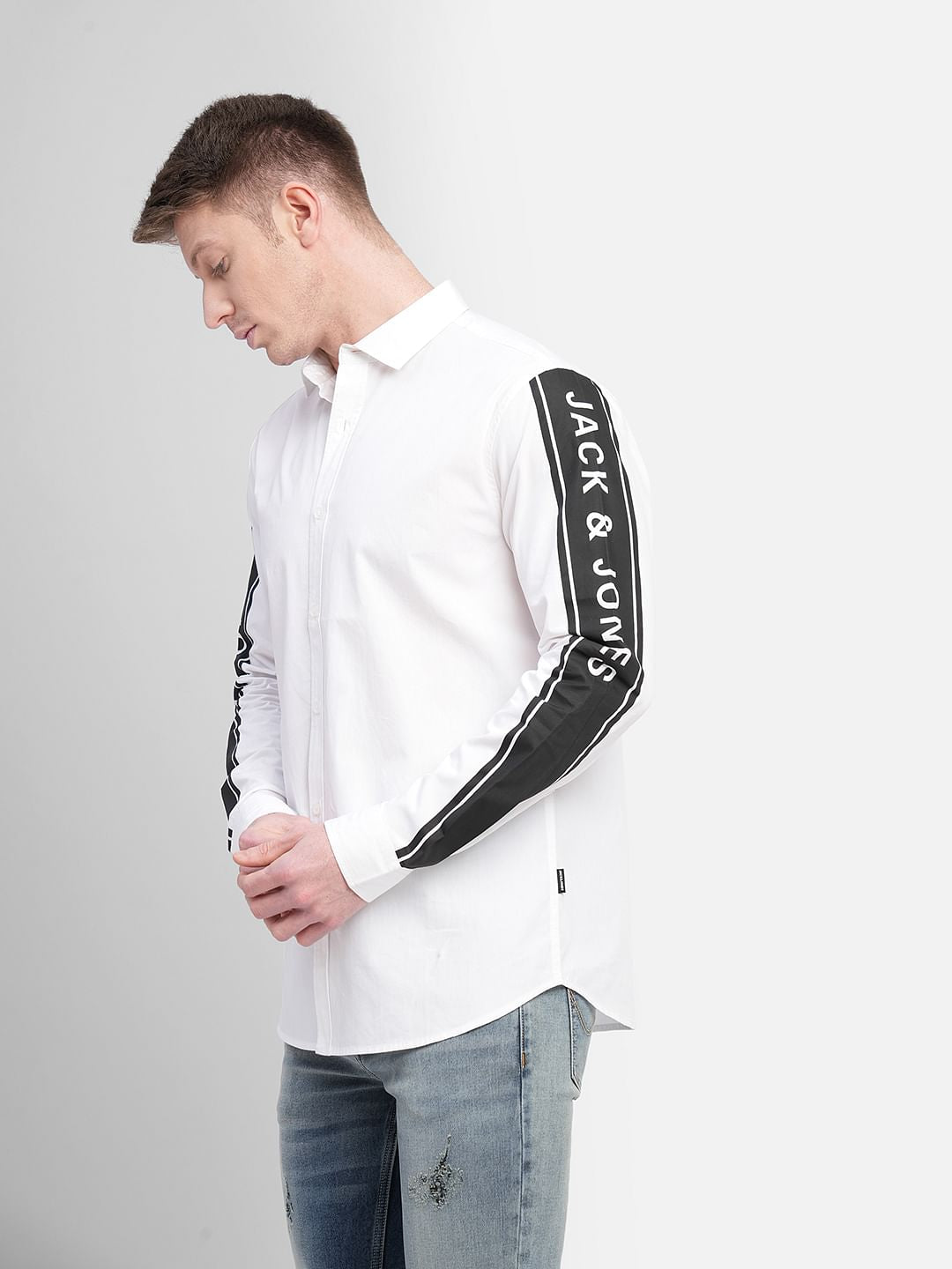 White Tape Detail Full Sleeves Shirt