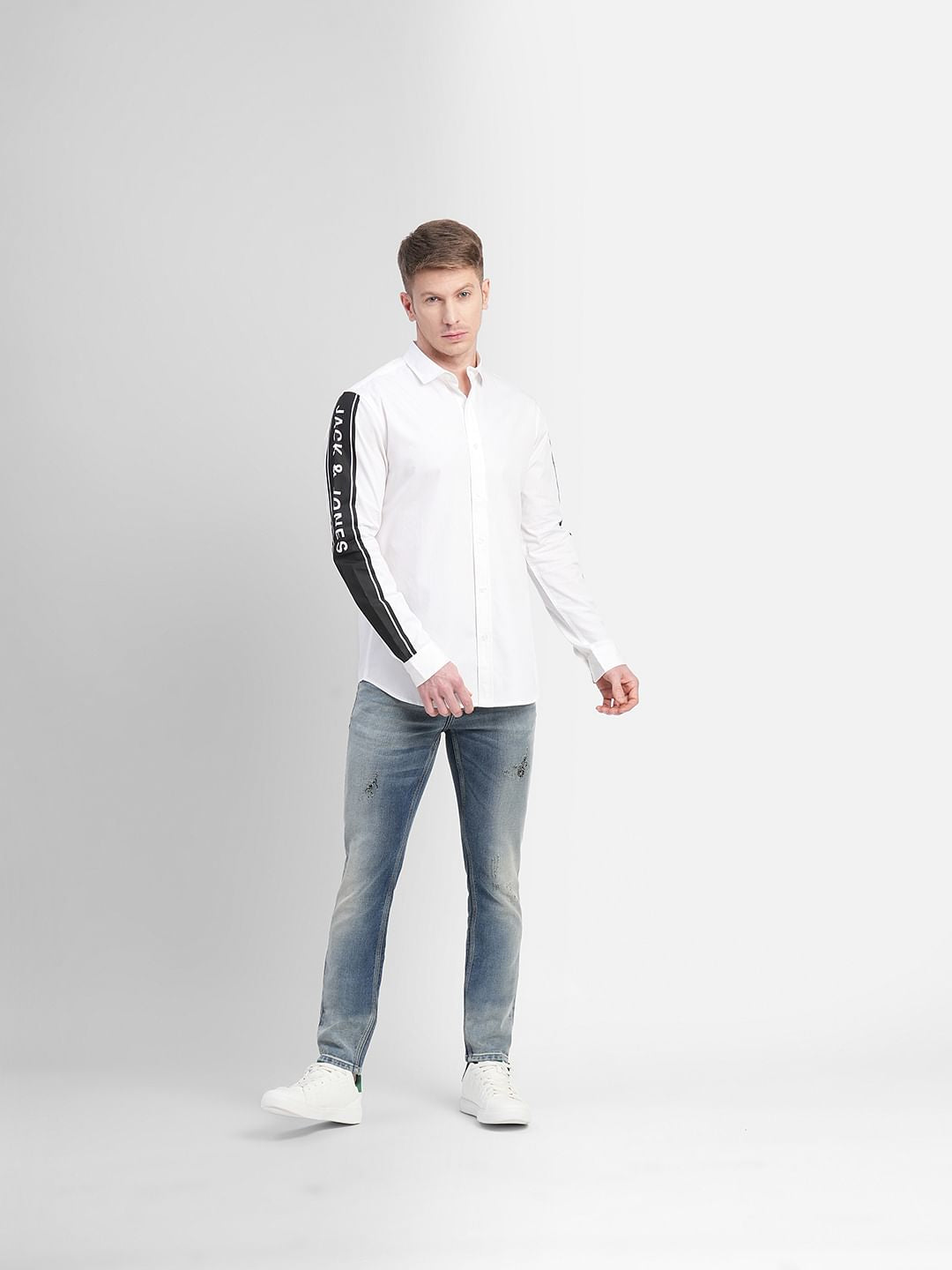 White Tape Detail Full Sleeves Shirt