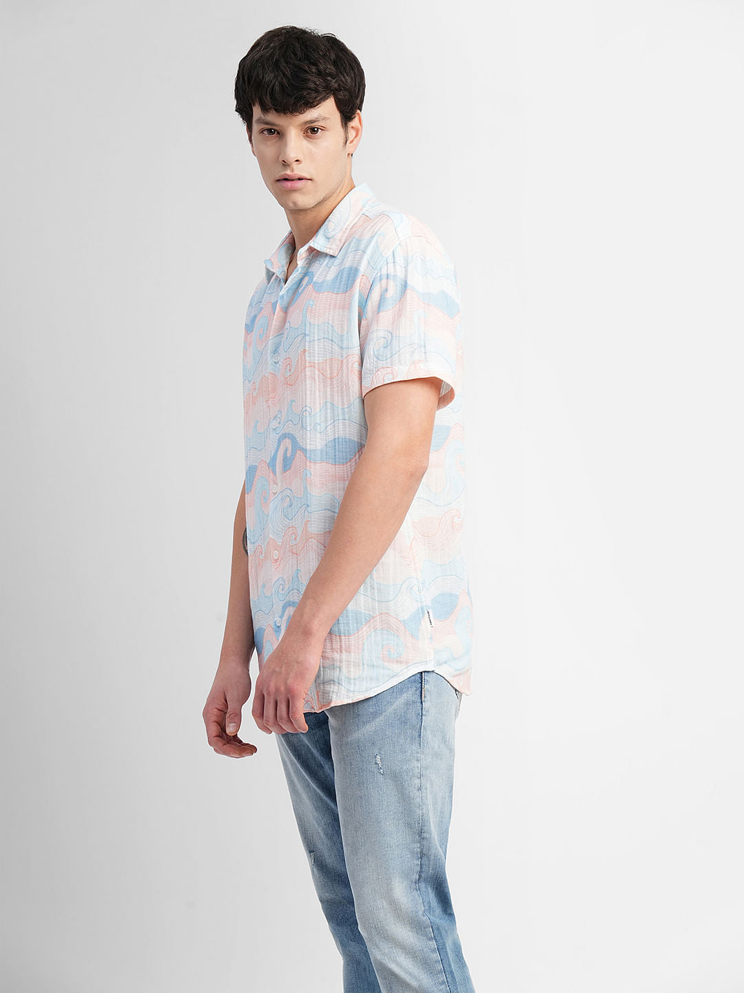 White Printed Short Sleeves Shirt