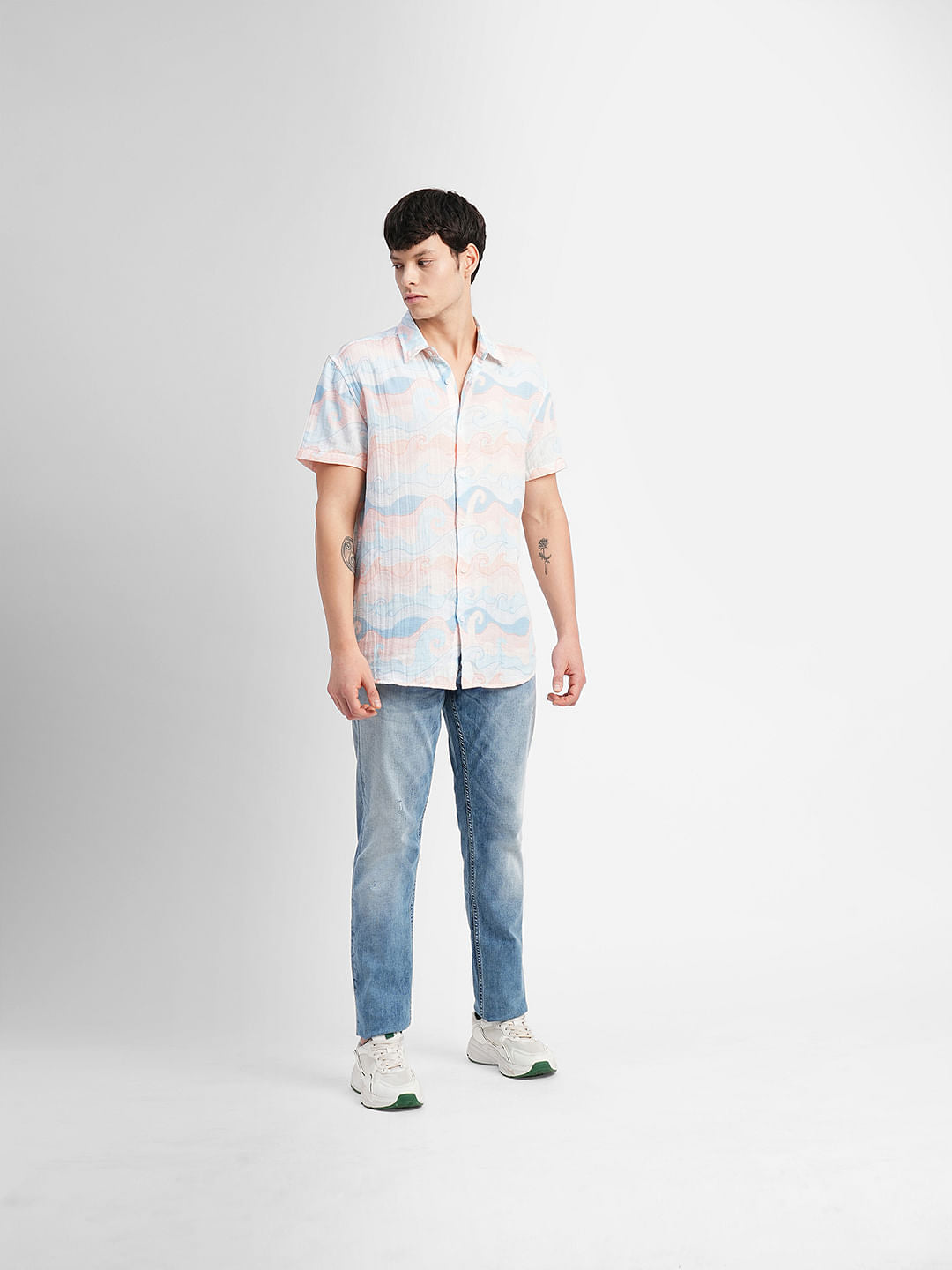 White Printed Short Sleeves Shirt