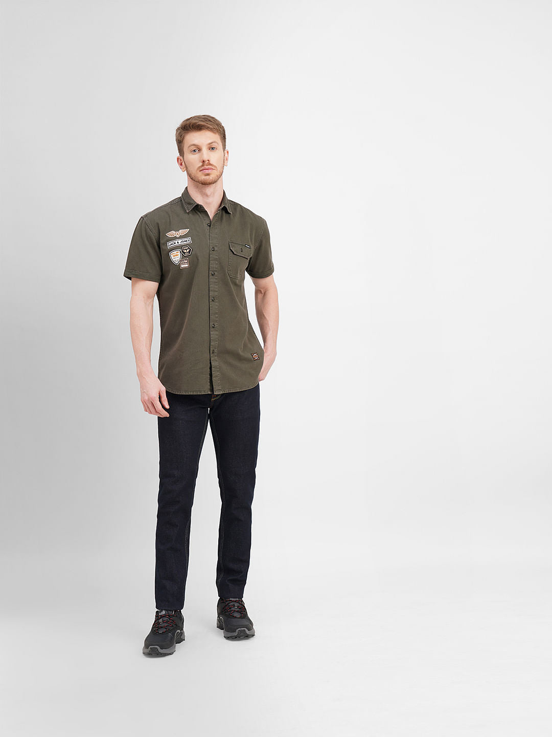Green Badge Detail Short Sleeves Shirt
