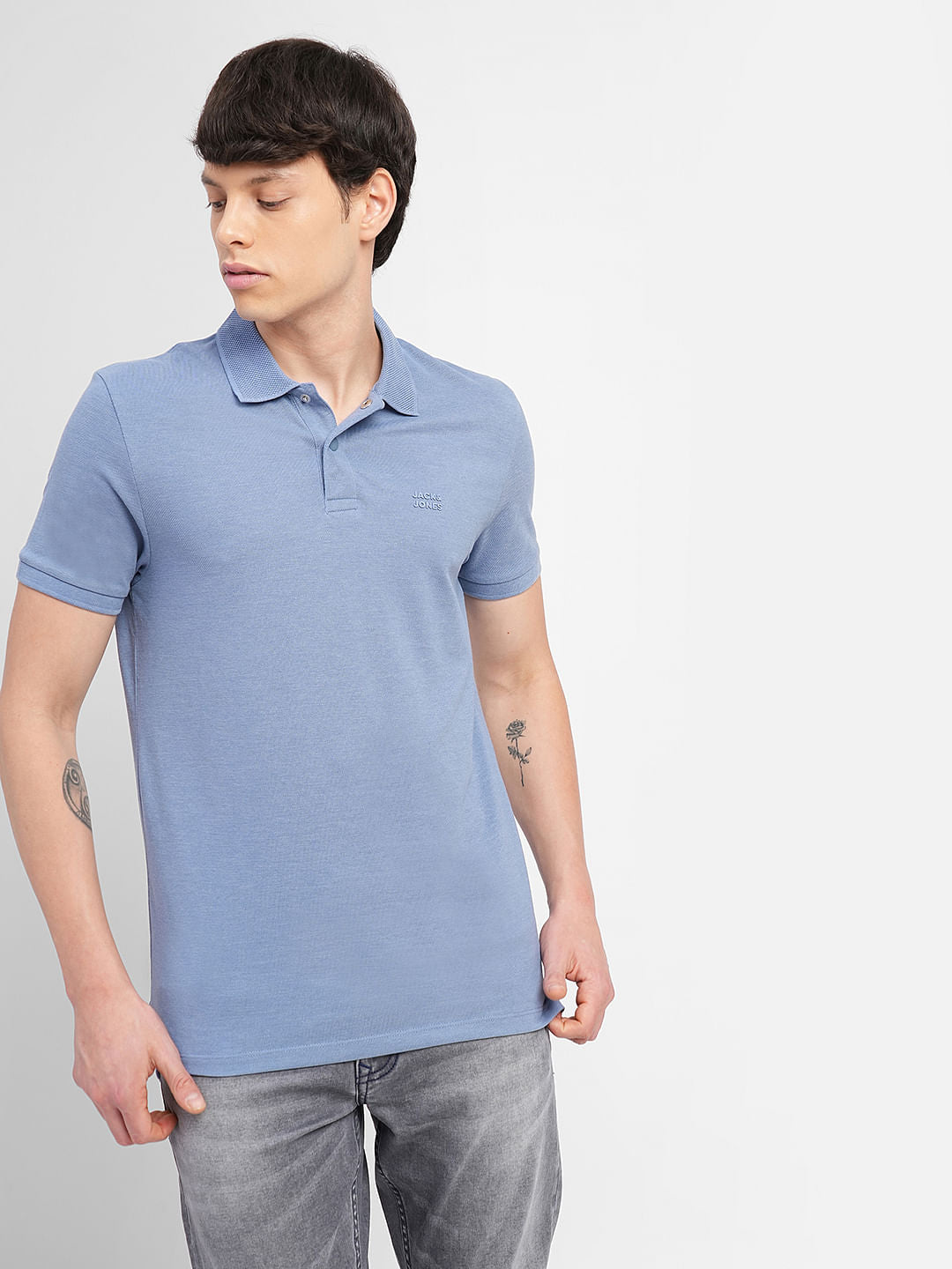 Blue Logo Print Polo T-shirt