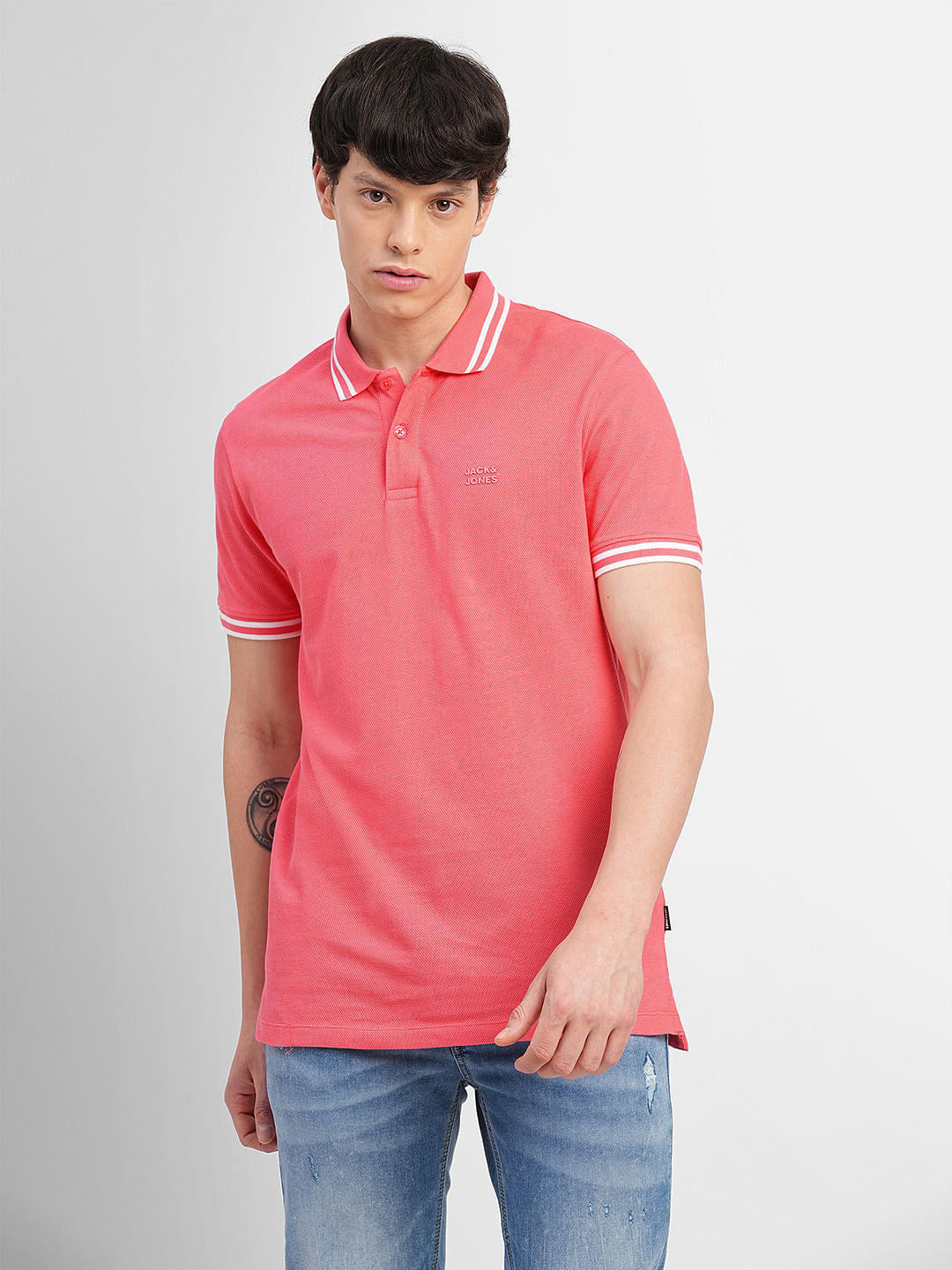 Coral Contrast Tipping Polo T-shirt