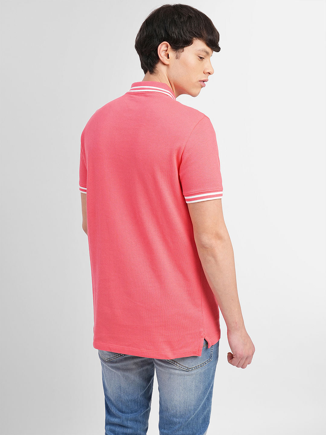 Coral Contrast Tipping Polo T-shirt