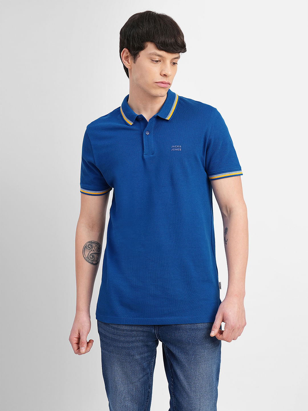 Dark Blue Contrast Tipping Polo T-shirt