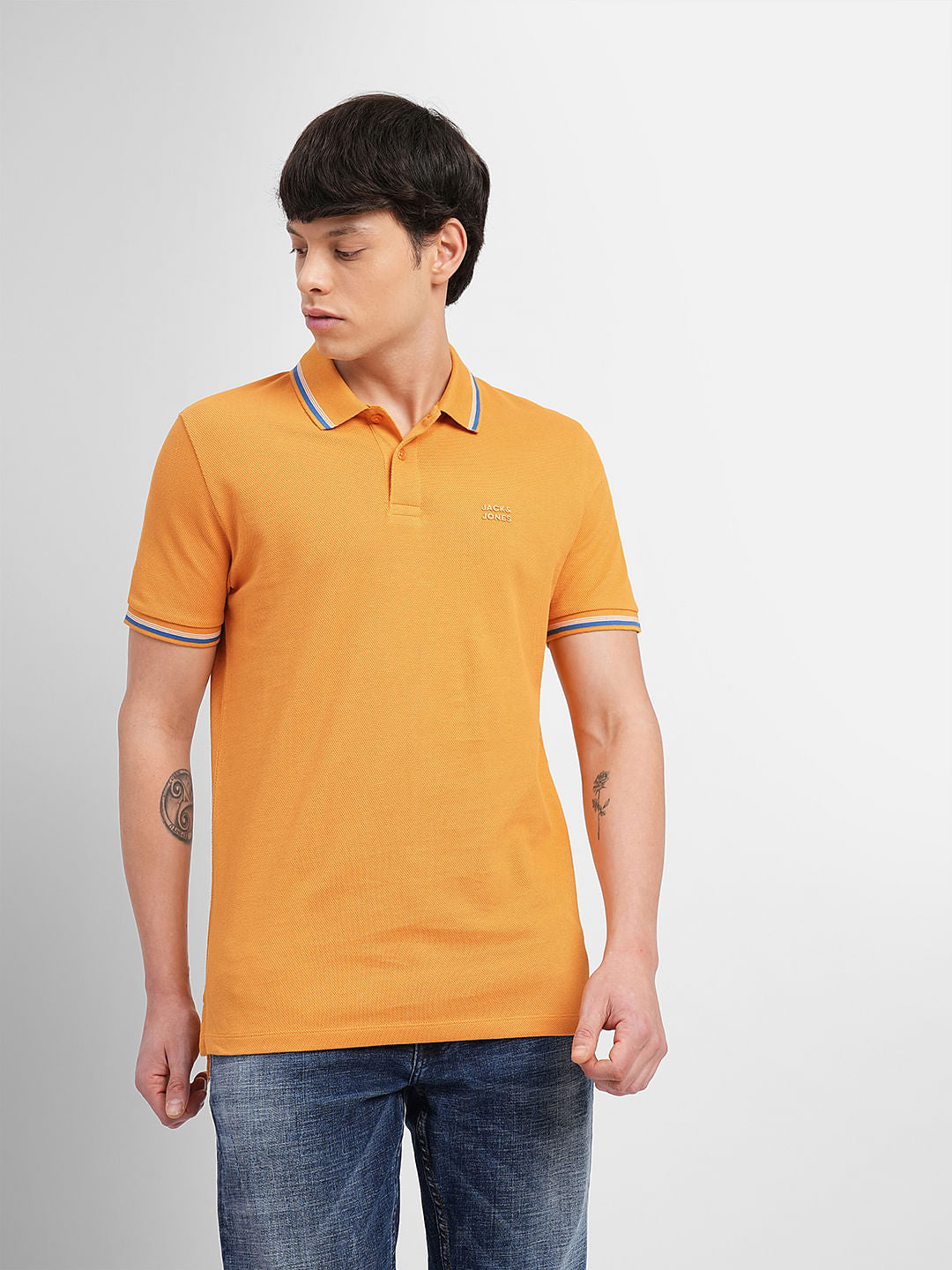 Orange Contrast Tipping Polo T-shirt