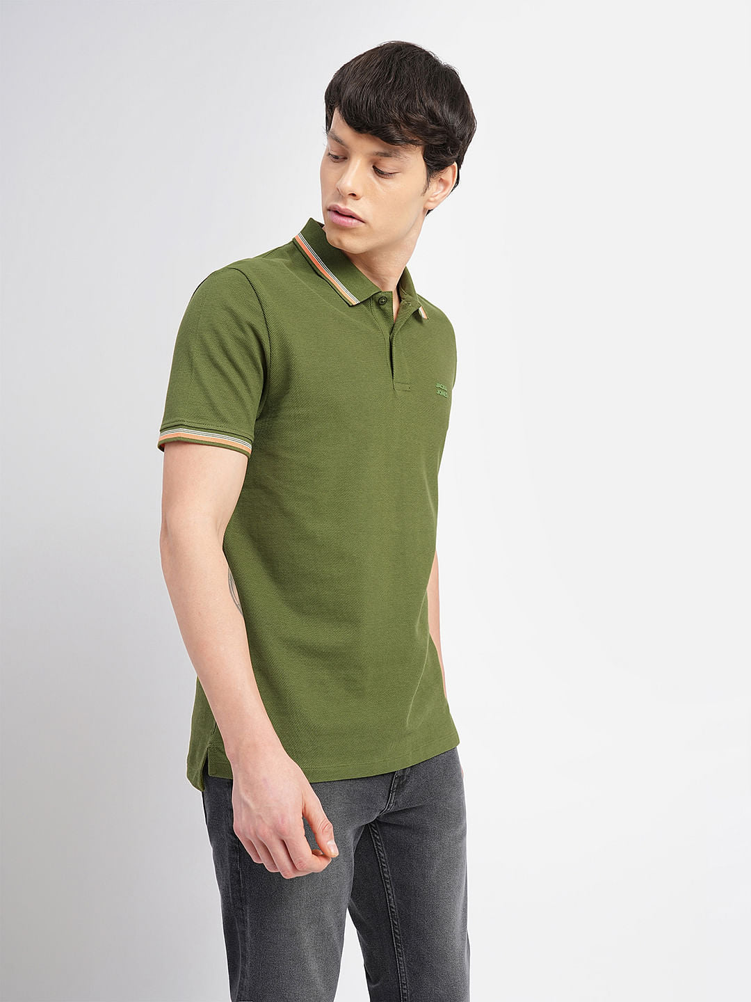 Green Contrast Tipping Polo T-shirt