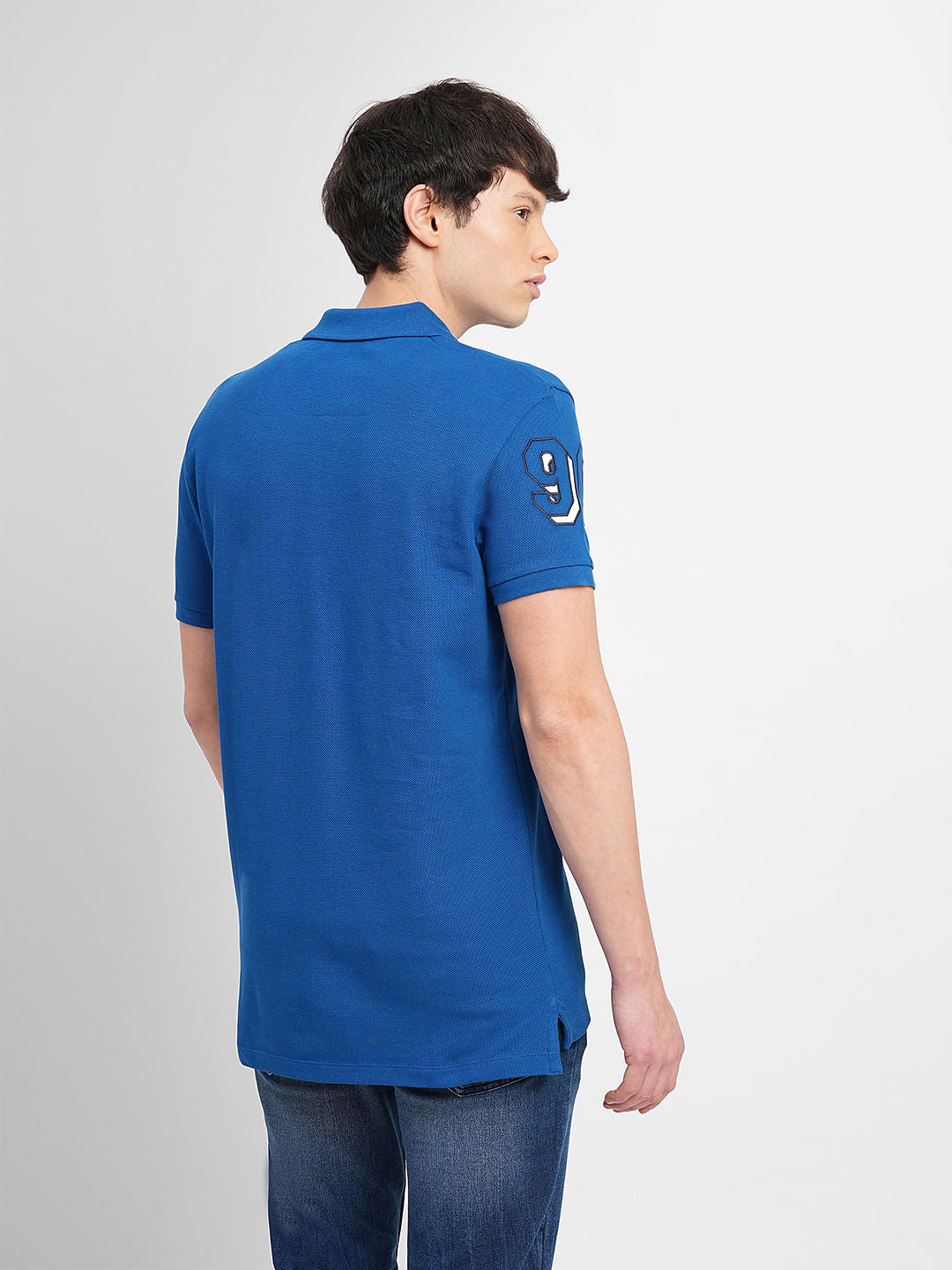 Blue Embroidered Print Polo T-shirt