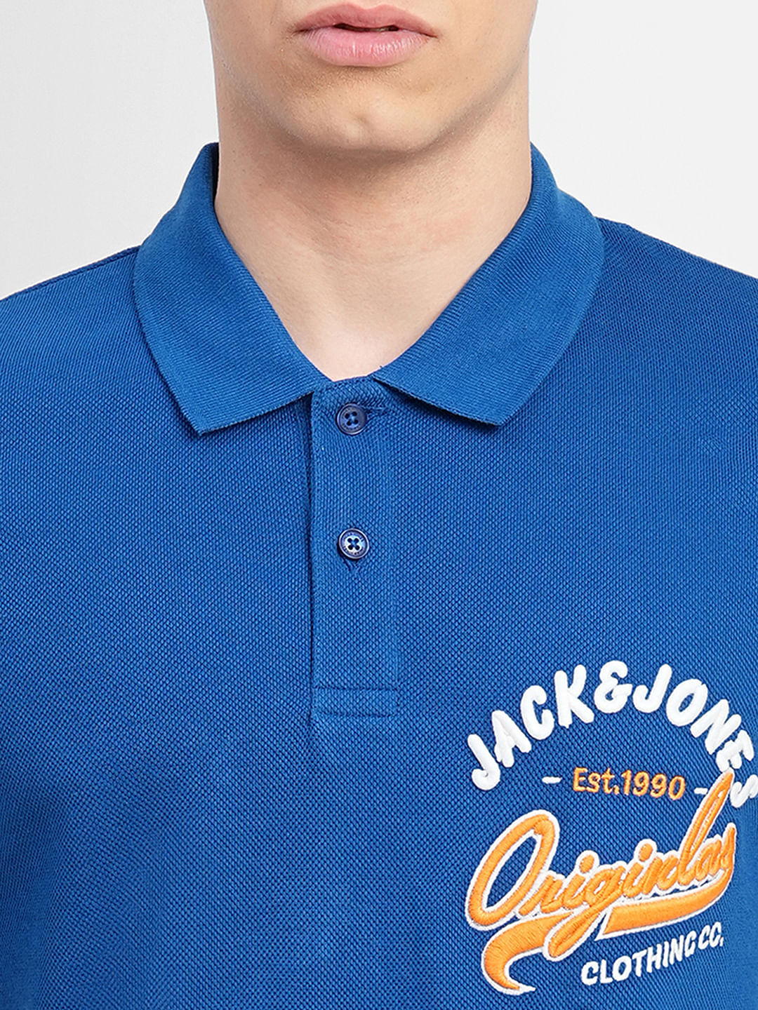Blue Embroidered Print Polo T-shirt