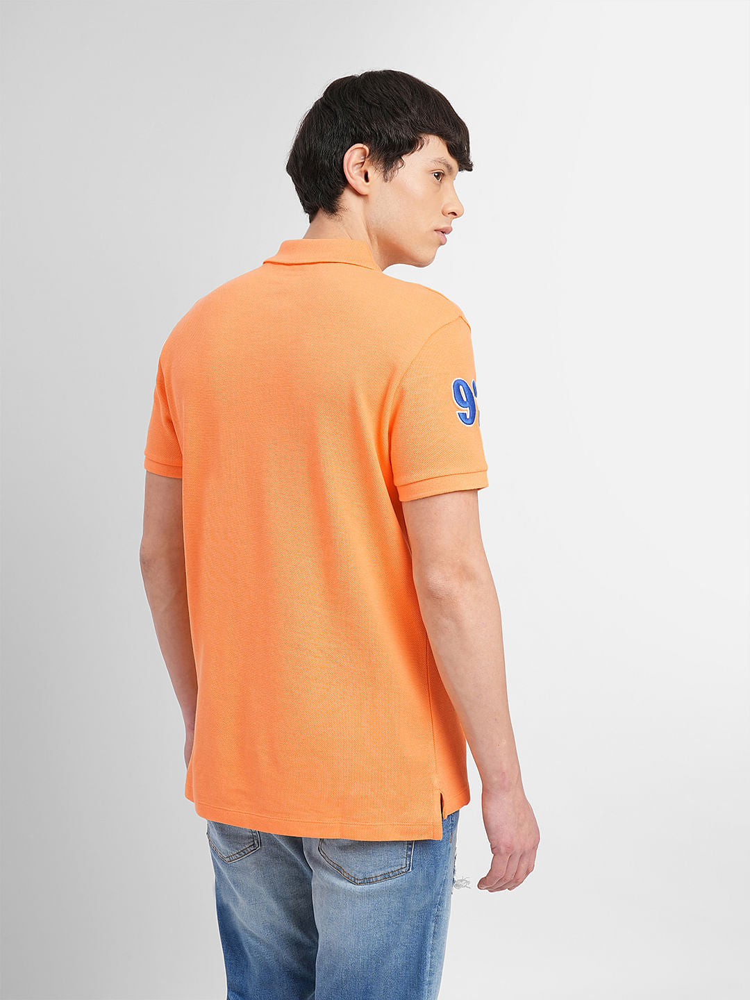 Orange Embroidered Print Polo T-shirt