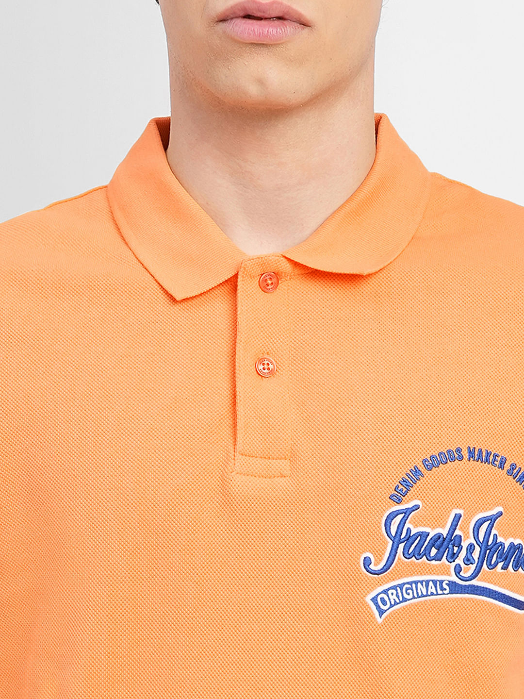 Orange Embroidered Print Polo T-shirt