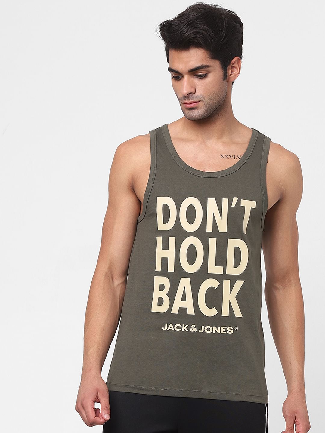 Green Slogan Print Vest