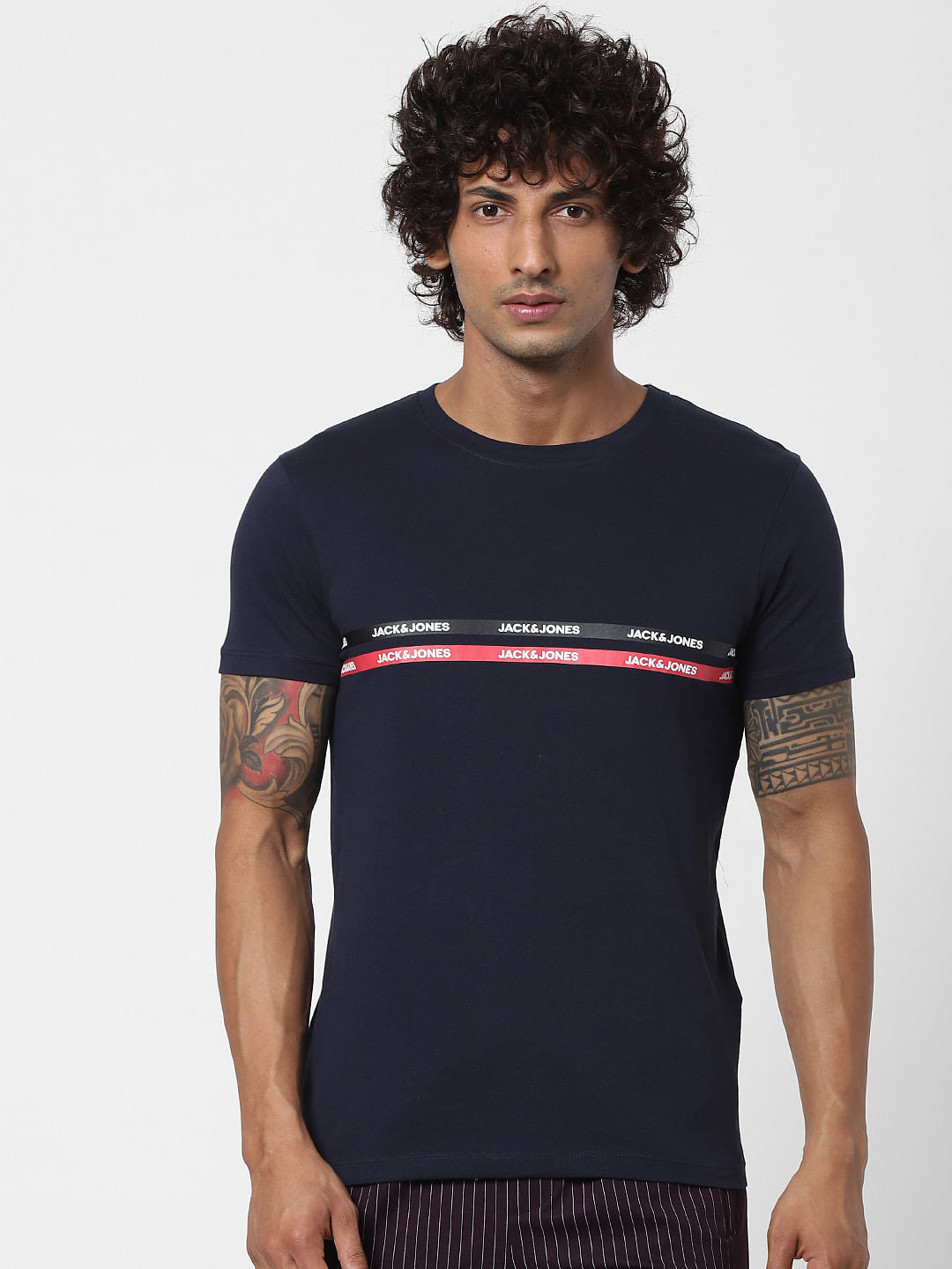 Blue Logo Print Crew Neck T-shirt