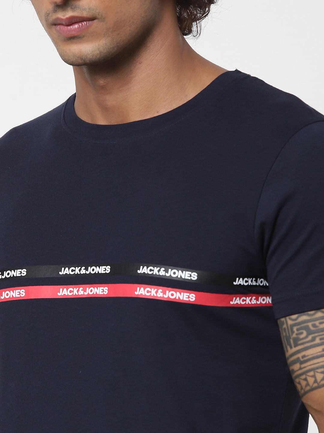 Blue Logo Print Crew Neck T-shirt