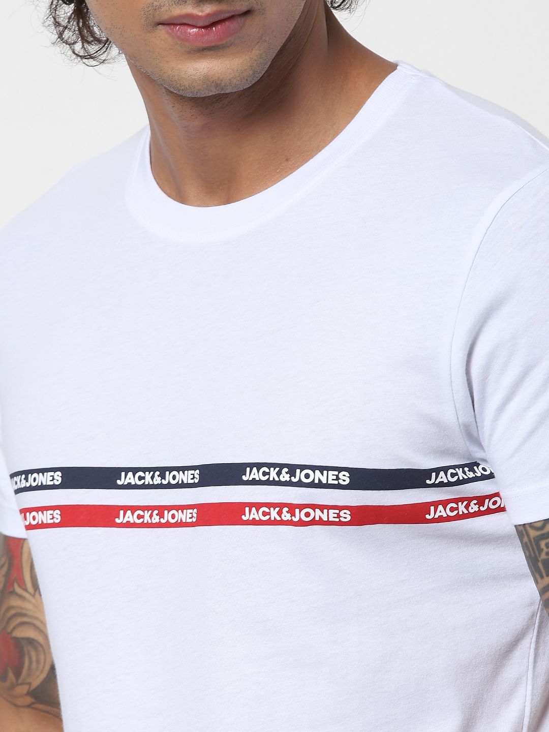 White Logo Print Crew Neck T-shirt