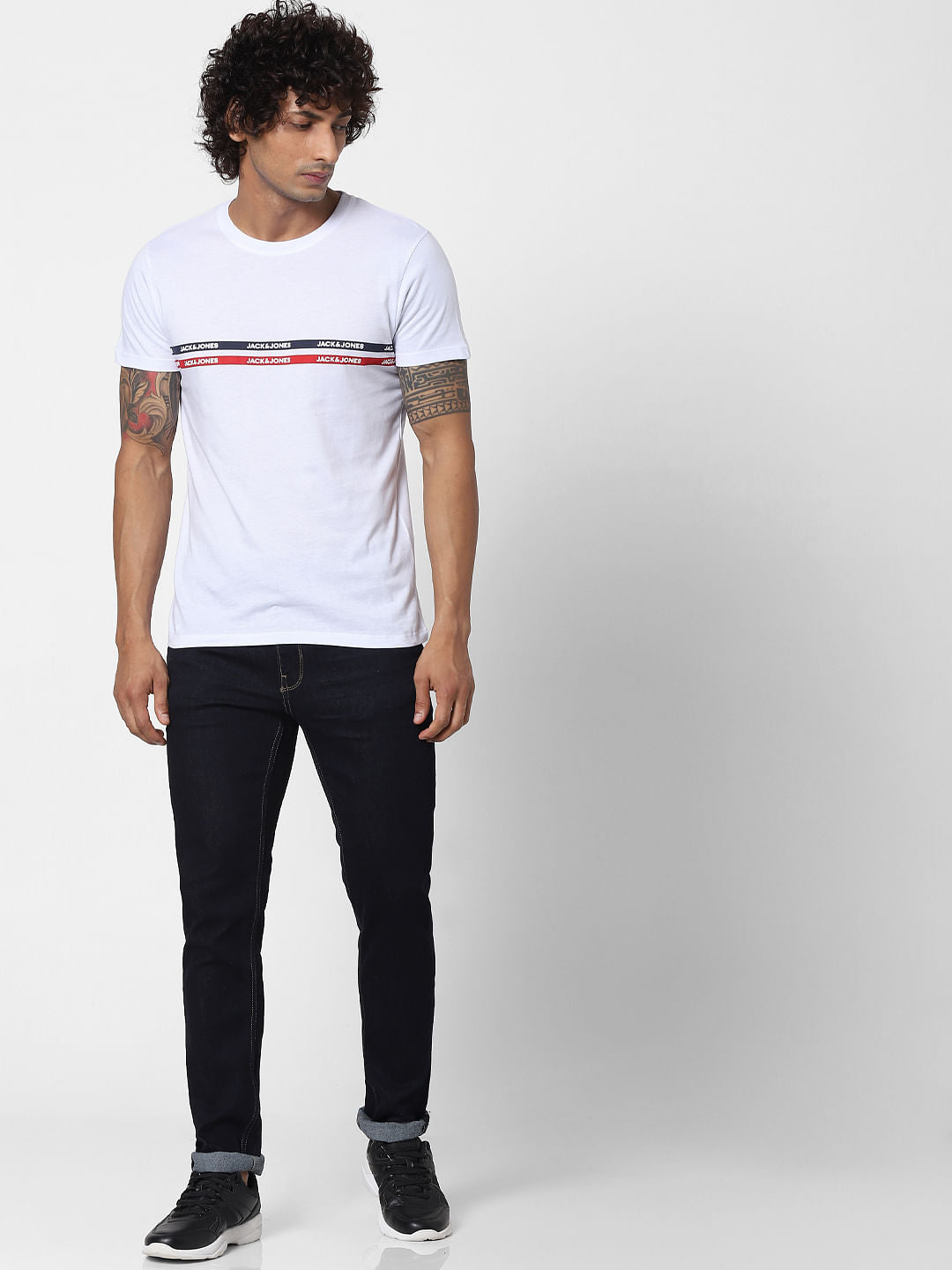 White Logo Print Crew Neck T-shirt
