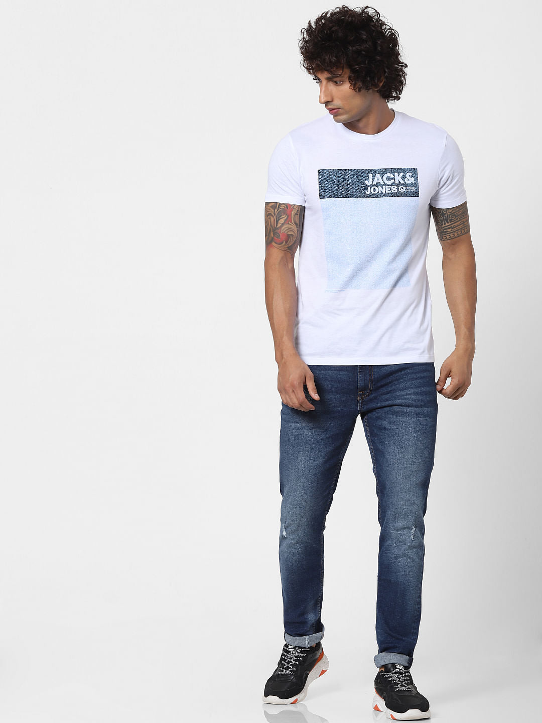 White Logo Print Crew Neck T-shirt