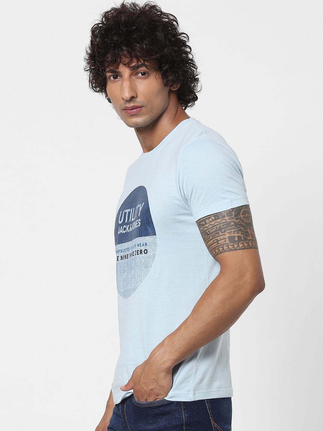Blue Logo Print Crew Neck T-shirt