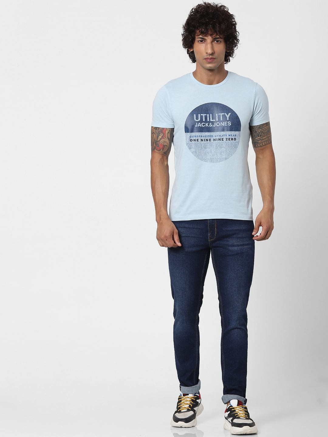 Blue Logo Print Crew Neck T-shirt