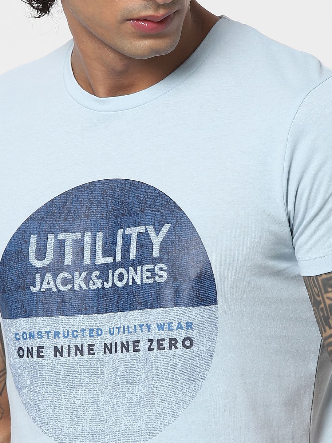 Blue Logo Print Crew Neck T-shirt