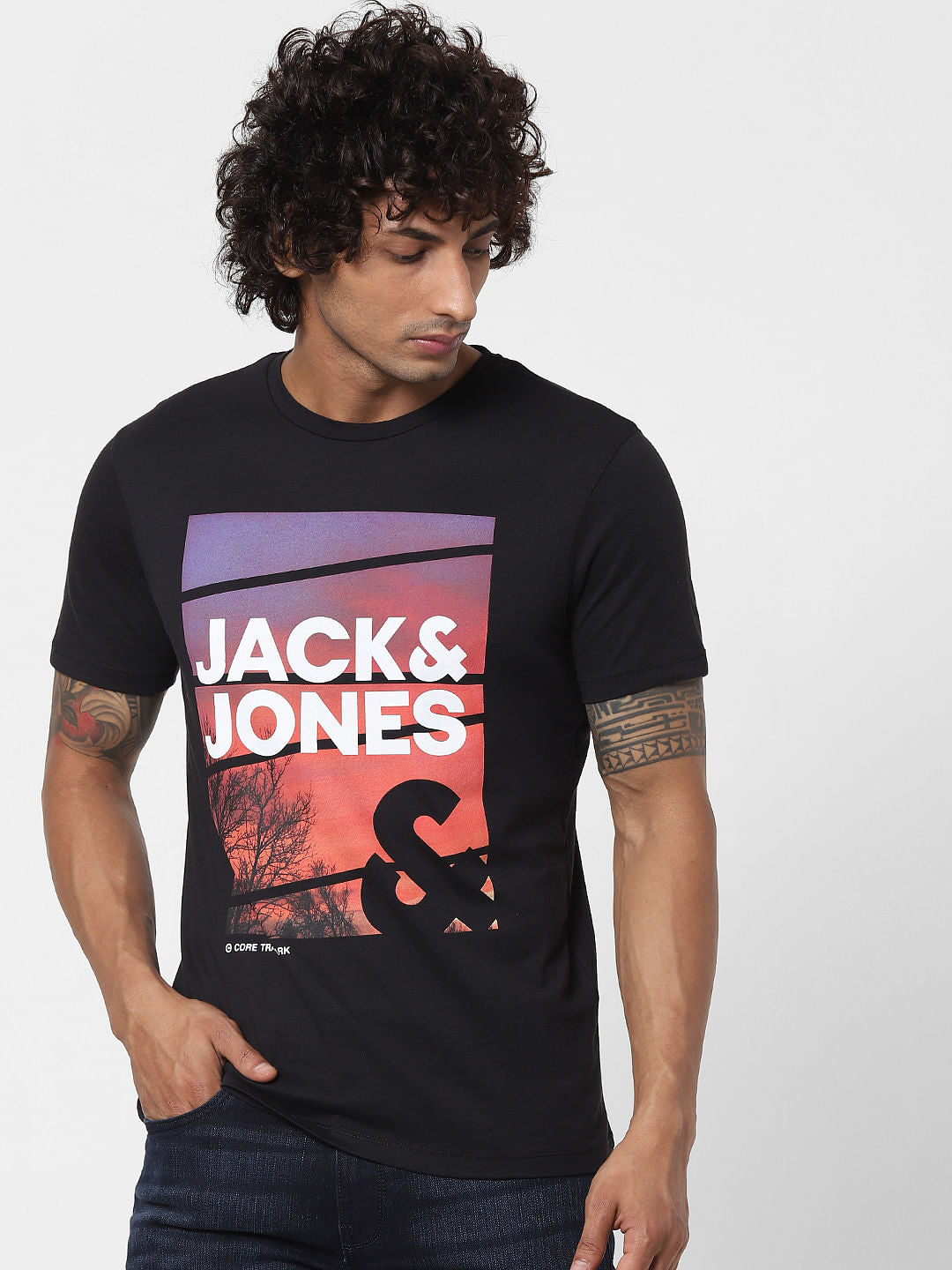 Black Graphic Logo Print Crew Neck T-shirt