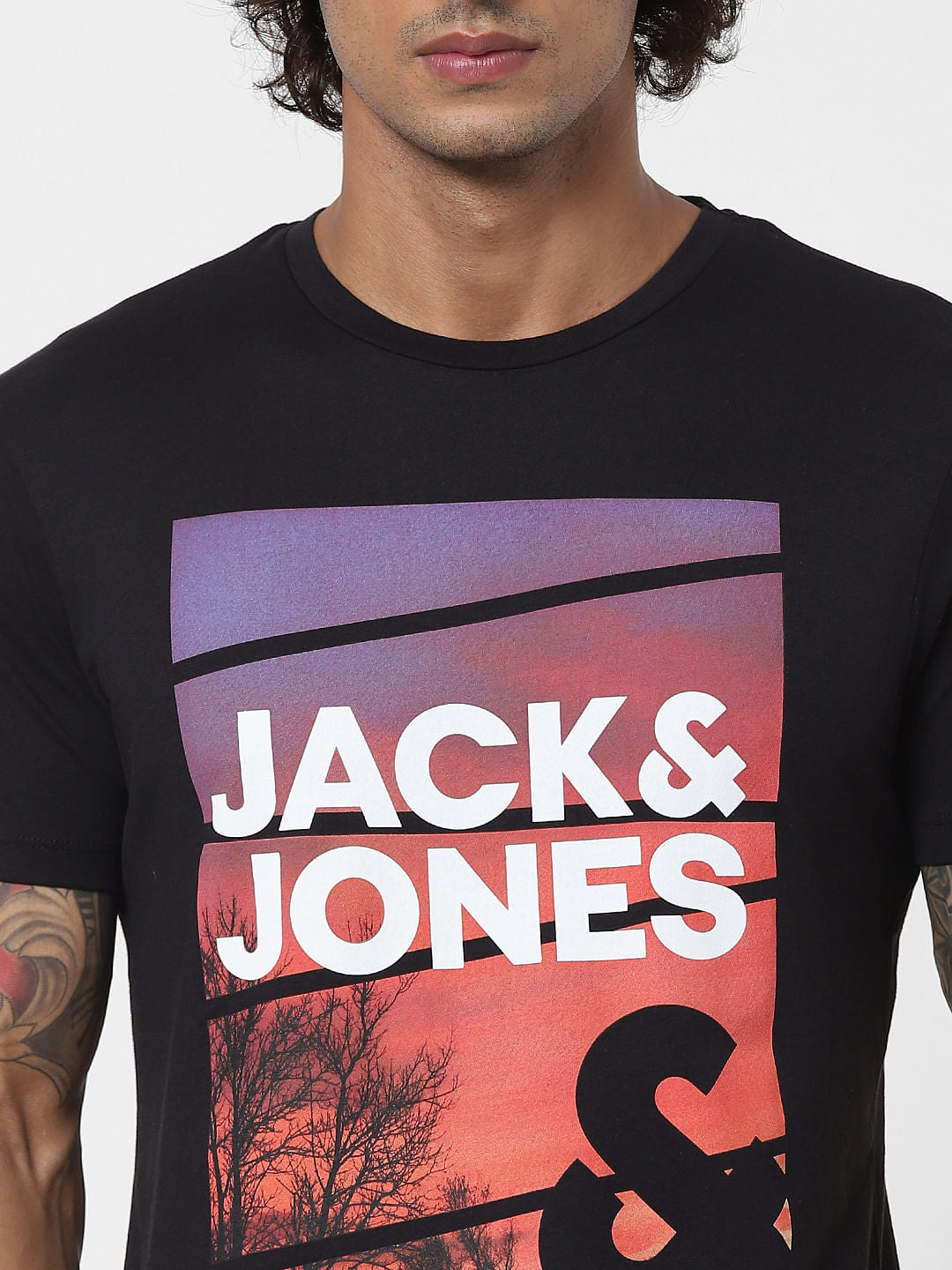 Black Graphic Logo Print Crew Neck T-shirt