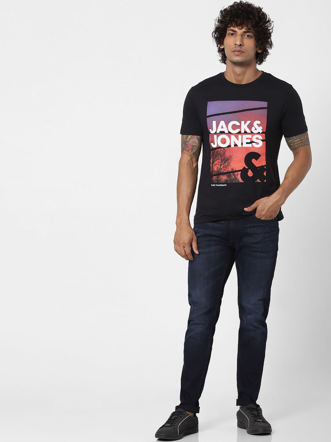 Black Graphic Logo Print Crew Neck T-shirt