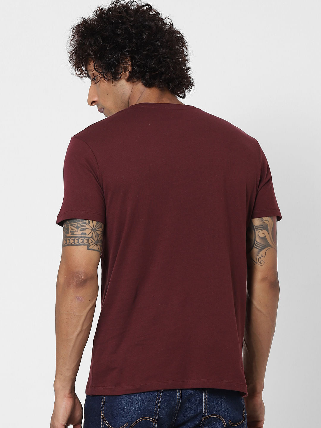 Maroon Graphic Logo Print Crew Neck T-shirt