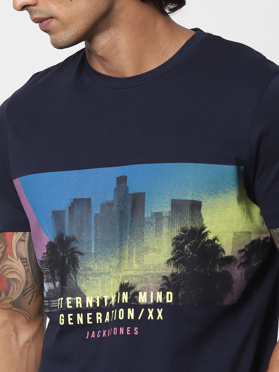 Blue Graphic Print Crew Neck T-shirt