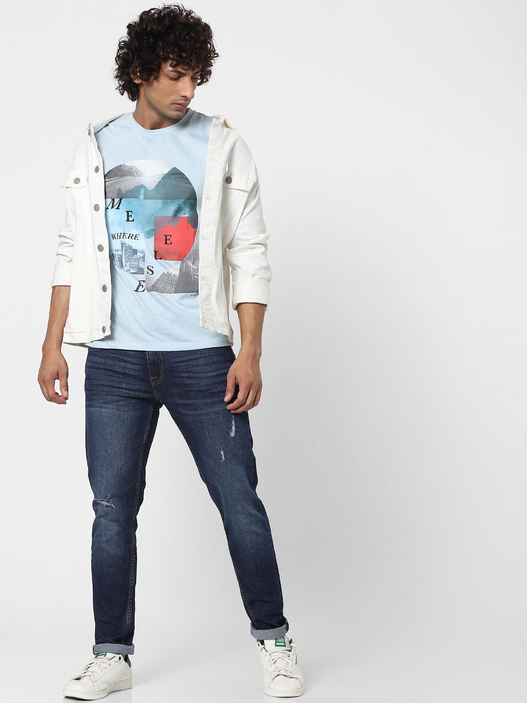Blue Graphic Print Crew Neck T-shirt