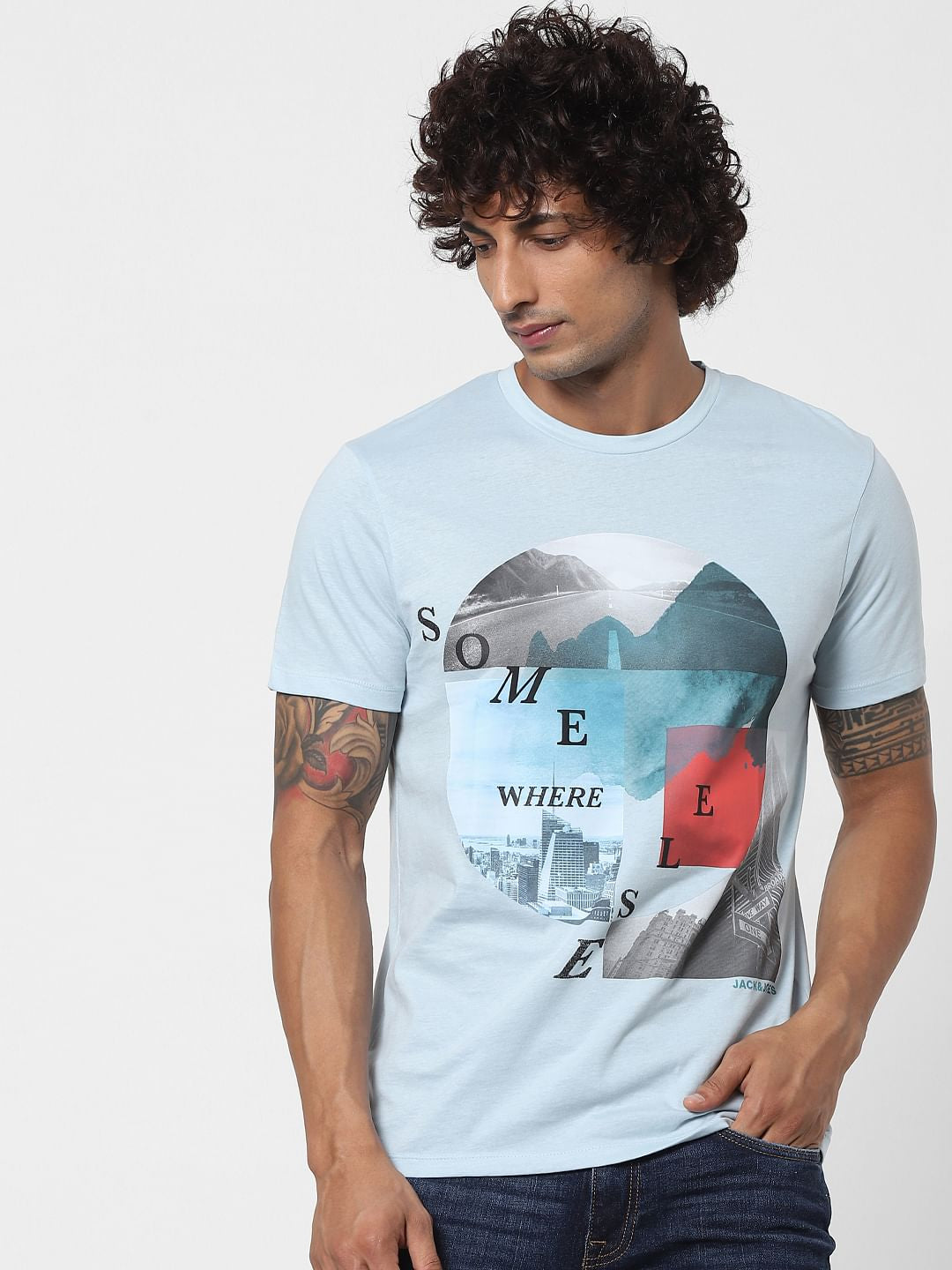 Blue Graphic Print Crew Neck T-shirt