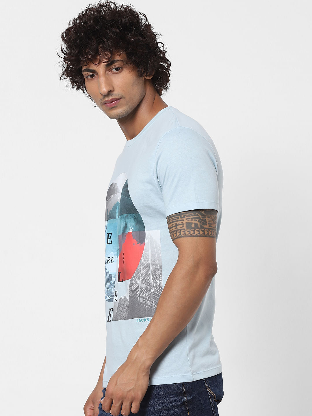 Blue Graphic Print Crew Neck T-shirt