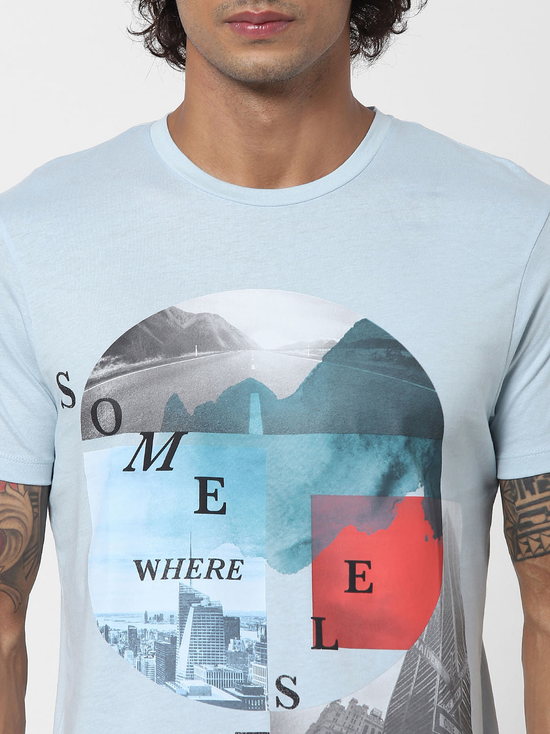 Blue Graphic Print Crew Neck T-shirt