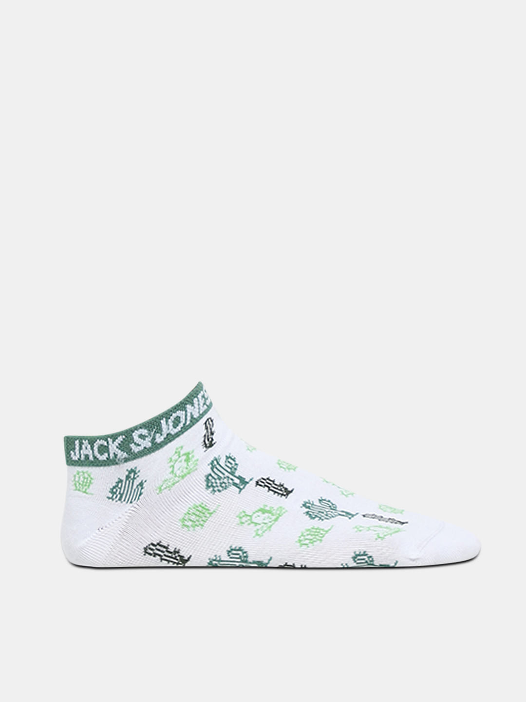 White Cactus Print Ankle-Length Socks