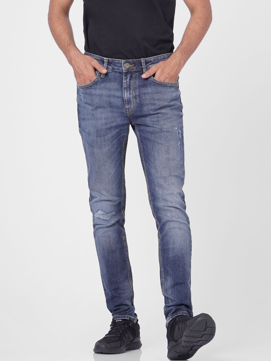 Blue Low Rise Distressed Liam Skinny Jeans