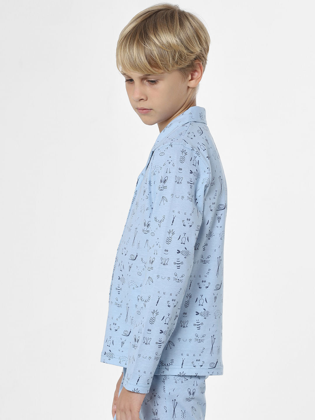 Boys Blue Printed Sleepwear Set