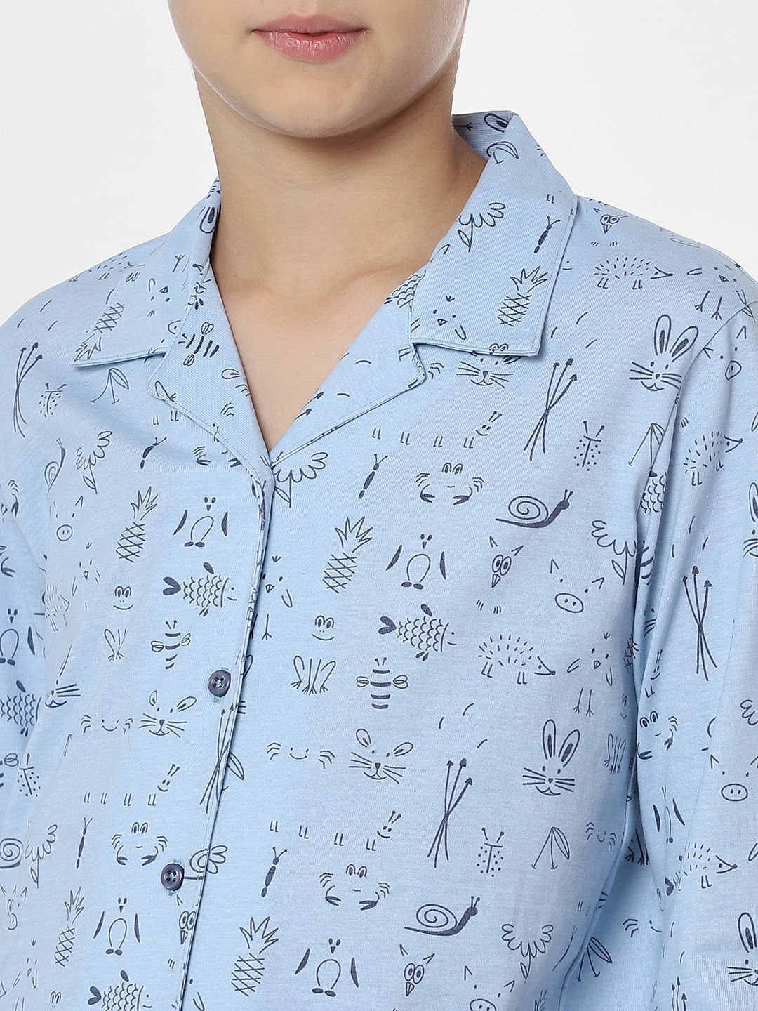 Boys Blue Printed Sleepwear Set