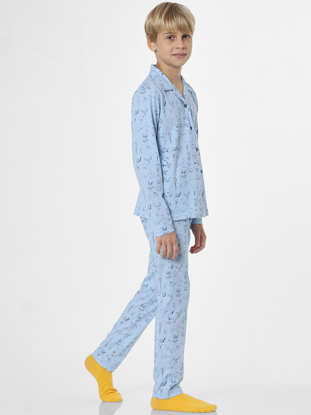 Boys Blue Printed Sleepwear Set
